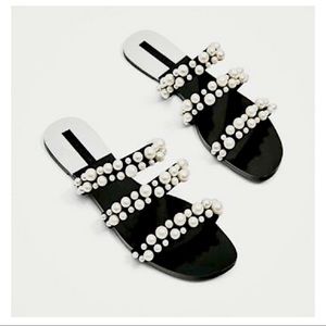 ZARA VELVET PEARL SANDALS Size 39